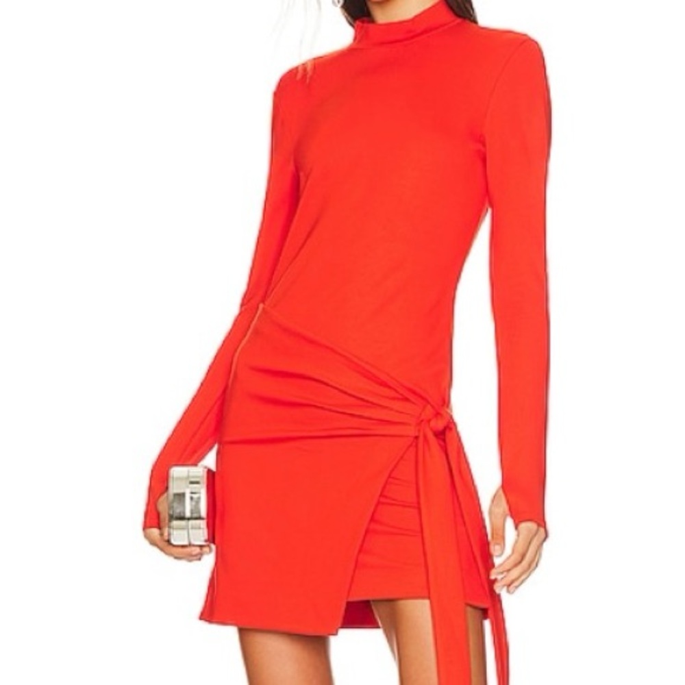 ALEXIS Orange Ulla Mock-Neck-draped tie dress Vibrant Red Long Sleeve Dress NWT